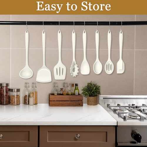 LIANYU 8Pcs Kitchen Cooking Utensils Set, Nonstick Silicone Utensil Sets | Heat Resistant Kitchen Gadgets Essentials for Nonstick Cookware, with Spatula, Spoon, Tuner, Ladle, Dishwasher Safe, White - color: White