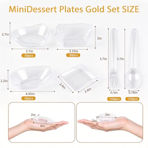 1200 Pcs Transparent Mini Disposable Appetizer Plates Set Include 6 Shaped Mini Dessert Plates, Fork-Spoon, Exquisite And Cute Party Desechables Para Postres For Dessert And Appetizers - color: Transparent