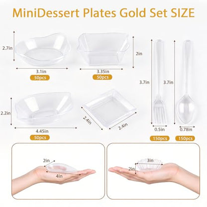 1200 Pcs Transparent Mini Disposable Appetizer Plates Set Include 6 Shaped Mini Dessert Plates, Fork-Spoon, Exquisite And Cute Party Desechables Para Postres For Dessert And Appetizers - color: Transparent