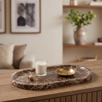 YKAJO Crystal Coffee Brown Oval Marble Tray, 11.8x5.9 Perfume Organizer | Honed natural stone; jewelry & trinket dish, ring & key holder, soap & candle catchall; bath counter, dresser, coffee table - color: Crystal Coffee Brown, size: 11.8" x 5.9" x 0.6"