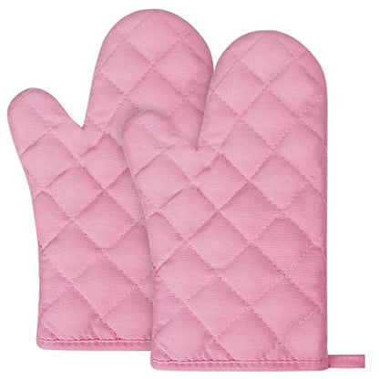 AUAUY Pink Oven Mitts, 1 Pair Kitchen Mittens, 392°F Heat Resistant Oven Gloves Non-Slip Kitchen Gloves for Oven, BBQ Gloves-Oven Mitts Infill Cotton Cooking Gloves for Oven Grilling Cooking Baking - color: Pink