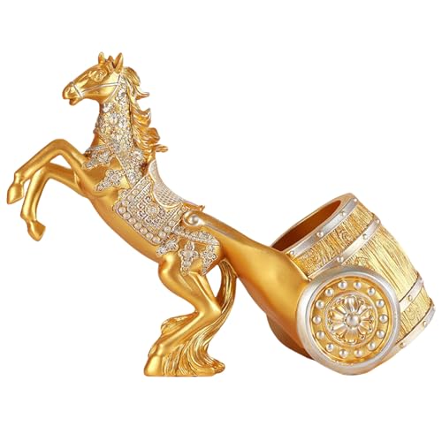 Horse Wine Bottle Holder, Standing Animal Figurine, Decorative Wine Rack Display Stand, Countertop Decor (Golden)