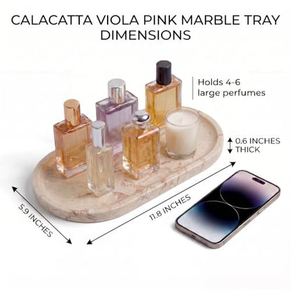 YKAJO Calacatta Viola Pink Oval Marble Tray, 11.8x5.9 Perfume Organizer | Honed natural stone; jewelry & trinket dish, ring & key holder, soap & candle catchall; bath counter, dresser, coffee table - color: Calacatta Viola Pink, size: 11.8" x 5.9" x 0.6"