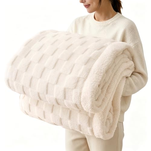 Gracelife Sherpa Throw Blanket for Couch, Flannel Cozy Soft Thick Blanket for Bed - Fleece, Off White, 60x80 Inches - color: Off White, size: 60"*80"