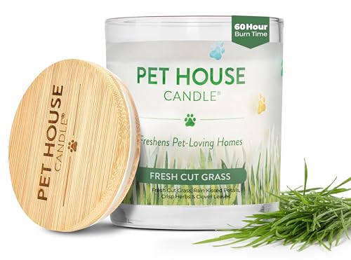 Pet House Candles, 9 oz Fresh Cut Grass Scented Candle, Clean Burning, Long Lasting Plant-Based Pet Friendly Candle, 60 Hour Burn Time - color: Fresh Cut Grass, size: Pack of 1