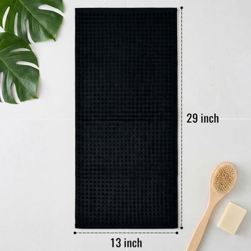 Jacquotha Black Waffle Cotton Hand Towel Set of 5 | Quick Dry, Low Lint Towels for Bathroom, Kitchen & Daily Life, 13" x 29" - color: Black