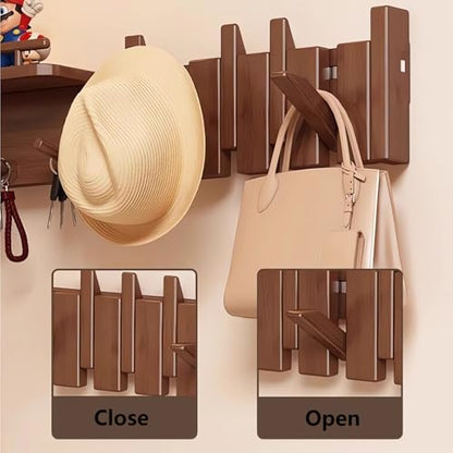 Wall Mounted Piano Key Hanger | Flip Style Hook | Entrance wall Art Hook, Made of Oak Wood (3 Times Painted, 4 Times Polished) (Fence Walnut, 4Hooks) - color: Fence Walnut, size: 4Hooks