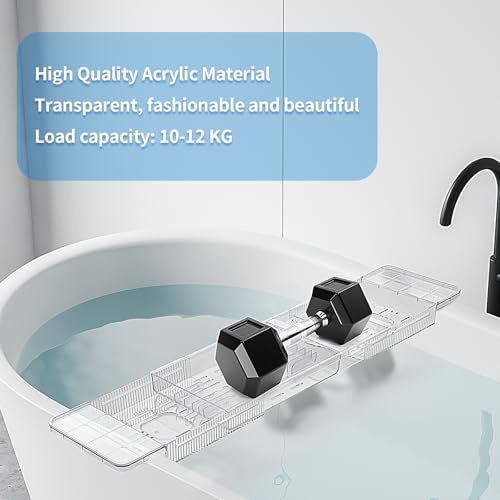 HOMEE Acrylic Expandable Bathtub Caddy Tray, Bath Tub Board for Bathroom | Adjustable Bath Tub Tray Table Organizer Fit Most Tubs for Storage Toiletries, Ideal for Home Spa, Bathroom Organization