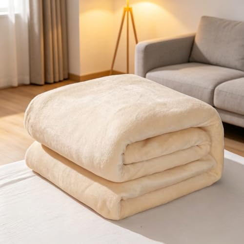 Elegant Throw Blanket for Couch & Sofa, All-Season Lightweight Fleece Blanket, Luxury Soft Cozy Fuzzy Throw for Her Him, 45.28″ × 76.77″- Beige - color: Beige, size: Small Double