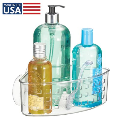 iDesign Plastic Suction Cup Corner Shower Basket, Clear | Bathroom Storage, Made in USA - style: Pack of 1