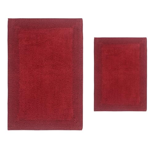 Home Weavers Luxury Collection 100% Cotton Reversible Bathroom Rugs Set, Washable Rug, Soft Cotton Extra Soft and Absorbent Bath Rug, Kitchen Mat, 2 Piece Set(S+L), Red - color: Red, size: 2 Piece Set(S+L)