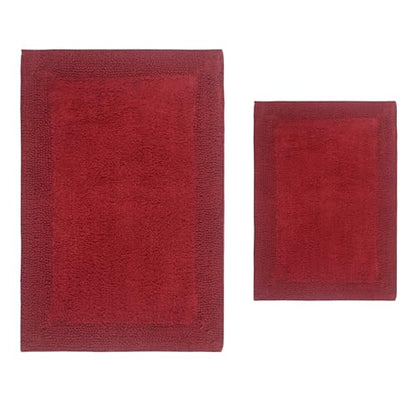 Home Weavers Luxury Collection 100% Cotton Reversible Bathroom Rugs Set, Washable Rug, Soft Cotton Extra Soft and Absorbent Bath Rug, Kitchen Mat, 2 Piece Set(S+L), Red - color: Red, size: 2 Piece Set(S+L)