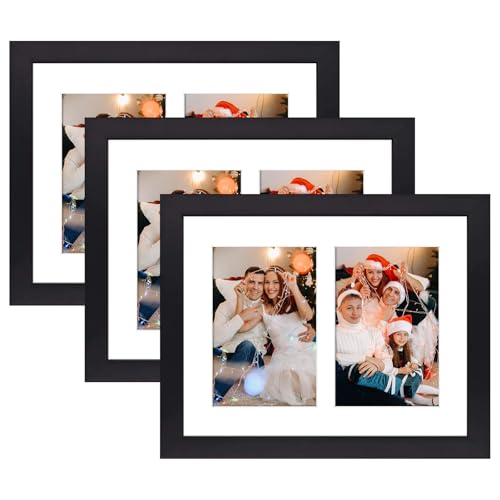 Golden State Art Collage Frame 8x10 Matted 2 4x6 Photos Wood Black, 3 Pack | Clear Real Glass & 2 Openings White Mat, Horizontal & Vertical Display Multi Prints For Wall Mount, Home Decor, Holiday Gift - color: Black, size: 3 Pack