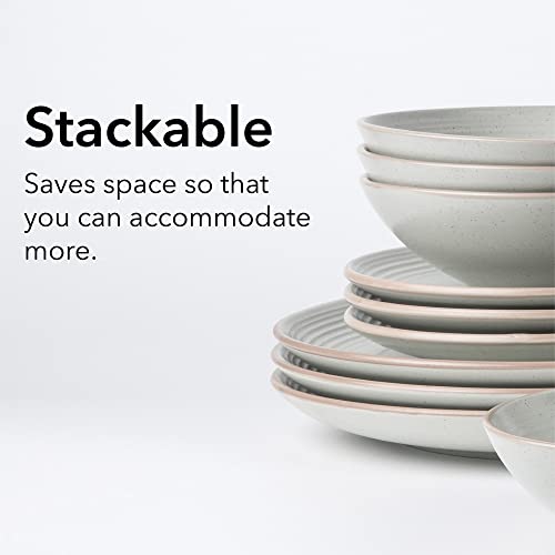Arora RINGAR Round Stoneware 16pc Dinnerware Set of 4, Dinner Plates, Side Plates, Cereal Bowls, Mugs - Speckle Matte White (406646) - color: Speckle Matte White-Bowl/Mug, style: Round-Service for 4(16pcs)