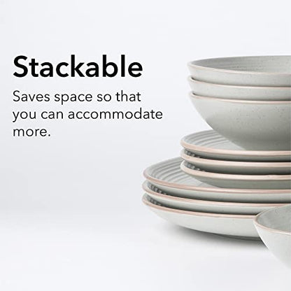 Arora RINGAR Round Stoneware 16pc Dinnerware Set of 4, Dinner Plates, Side Plates, Cereal Bowls, Mugs - Speckle Matte White (406646) - color: Speckle Matte White-Bowl/Mug, style: Round-Service for 4(16pcs)