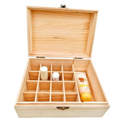 Anktily Unfinished Wooden Storage Organizer Box with Lid, Unpainted Wood Case Box for Small Keepsakes, Jewellery, Tea Bag Holder Case (17 Grids) - style: 17 Grids