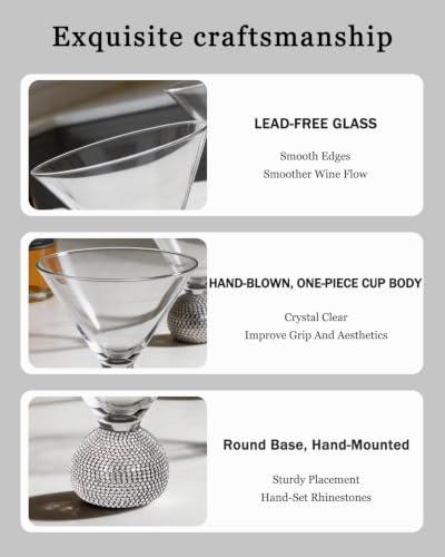 Fancy Martini Glasses Set of 4,Luxury Crystal Hand Blown Margarita Glasses | 10 oz Unbreakable Cocktail Glasses,for Party,Birthdays,Manhattan, Cosmopolitan,Home Bar,Gift (Silver Clear) - color: Silver Cocktail glass