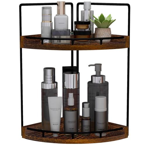 Dorhors Corner Bathroom Counter Organizer,Vanity Countertop Storage Shelf | 2-Tier Dark Red Rack Holder for Skincare,Perfume,Makeup,Lotion,Wood Sink Tray Stand for Kitchen,Restroom,Dresser - color: Dark Red