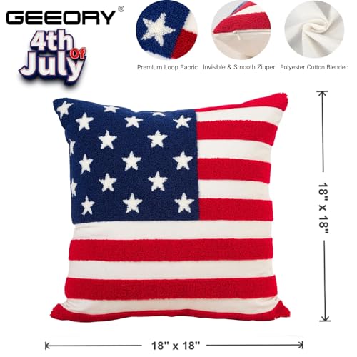 Patriotic American Flag Pillow Covers Set of 2 18x18, Chenille - color: Red, White, Blue, size: 18" x 18" (Pack of 2)
