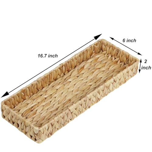 Water Hyacinth Bathroom Vanity Tray, 16.7 Inch | Long Toilet Tank Basket, Hand Towel Organizer, Bathroom Counter Storage, Coffee Table Tray, Woven Decor - size: 16.7" x 6" x 2"