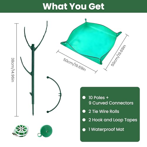 Monstera Plant Support Kit with Waterproof Repotting Mat, 10 Stackable Poles, 9 Curved Connectors, Plant Tie Wire & Hook and Loop Tape for Monstera, Pothos, Philodendron