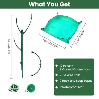 Monstera Plant Support Kit with Waterproof Repotting Mat, 10 Stackable Poles, 9 Curved Connectors, Plant Tie Wire & Hook and Loop Tape for Monstera, Pothos, Philodendron