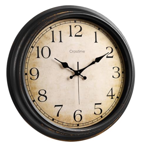 Crosstime Wall Clock 16 Inch Vintage Decorative Battery Operated Silent | Retro Bronze Round Clock, Non-ticking, Large Size, Easy to Read for Living Room, Bedroom, Home, Office, School - color: 16 Bronze