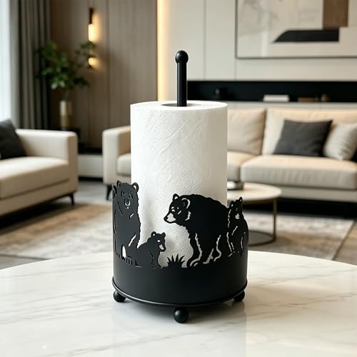 Paper Towel Holders Countertop - Paper Towel Holder Standing - Decorative Paper Towel Roll Holder Metal Paper Towel Holder Animal Paper Towel Holder (Bears) - color: Bear(matte Black)