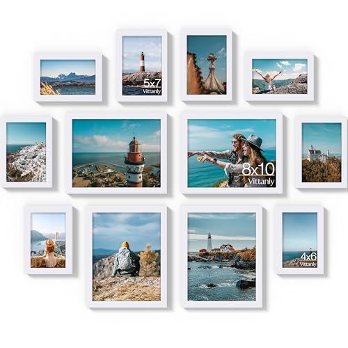 Vittanly 12 Pack Picture Frames Collage Wall Decor, White | Gallery Wall Frame Set: 4pcs 8x10, 4pcs 5x7 & 4pcs 4x6 Photos for Wall & Table, Picture Frames made of Engineered Wood - color: White