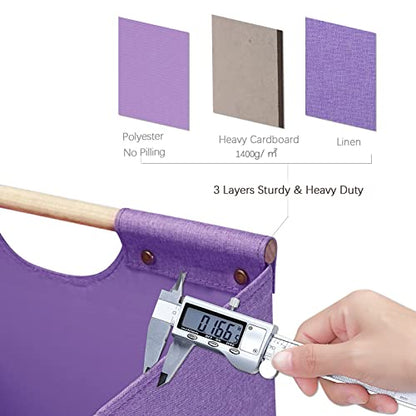 HOONEX Large Foldable Storage Bins, Linen Fabric, Pack of 2, Storage Baskets with Wooden Carry Handles and Sturdy Heavy Cardboard, for Home, Office, Car, Nursery, Purple - color: Purple