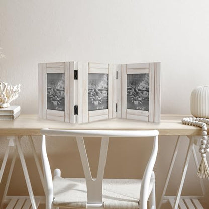 RiteSune Rustic Picture Frame White, 4X6 Picture Frame College, 3 Photo Frame Hinged Farmhouse Picture Frames Desk Photo Frame for Home Office - color: Trifold White 4X6