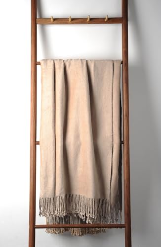 EP Mode Fringed Mulberry Silk Throw Blanket for Sofa (Rugby Tan) - color: Rugby Tan