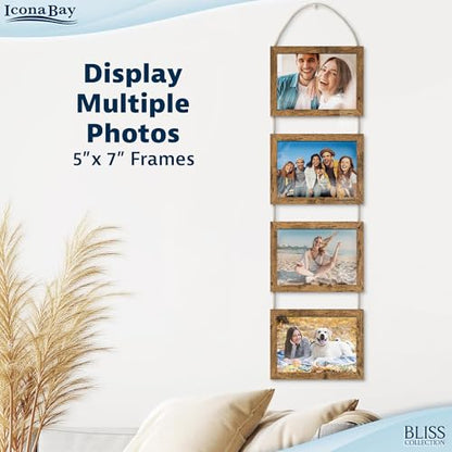 5x7 Wall Hanging Picture Frames Collage with 4 Openings - Rustic Brown - Casual Style Engineered Wood Frames - Wall Mount Only - Bliss Collection - color: Rustic Brown, size: 5x7