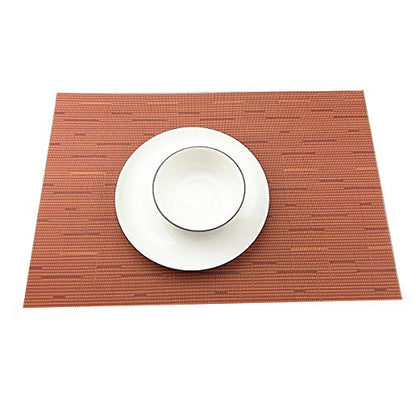 Exquisite Woven Vinyl Placemats for Dining Table Heat Resistant PVC Table Mats (Pack of 6, Orange) - color: Pin Stripes-orange