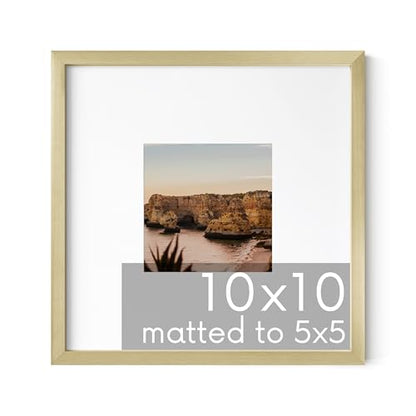 HAUS AND HUES 10x10 Gold Metal Picture Frame Matted to 5x5 - Features Premium Aluminum & Hanging Hardware, Shatterproof Plexiglass - Ideal for Home, Office (10x10 in, Gold, Set of 1) - color: Gold Metal, size: 10x10 in, style: Set of 01