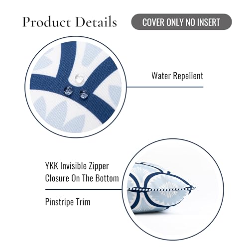 Hofdeco Premium Coastal Patio Indoor Outdoor Throw Pillow Cover Only, 20"x20" Water Repellent for Backyard, Couch, Baby Blue Navy Print Tropical Ravenala Palm Tree - color: Baby Blue Navy Tropical Ravenala Palm Tree 20"x20"