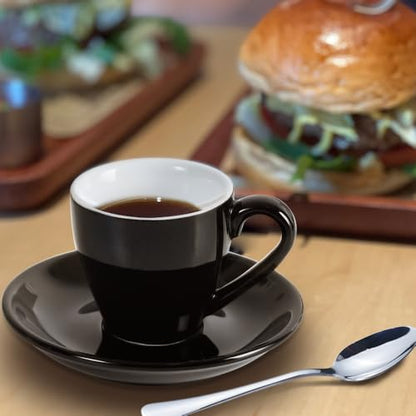 homEdge Porcelain Espresso Shot Cup Set with Saucers and Stainless Steel Spoons - 80 ml / 2.67 oz, Set of 4, Black - color: Black