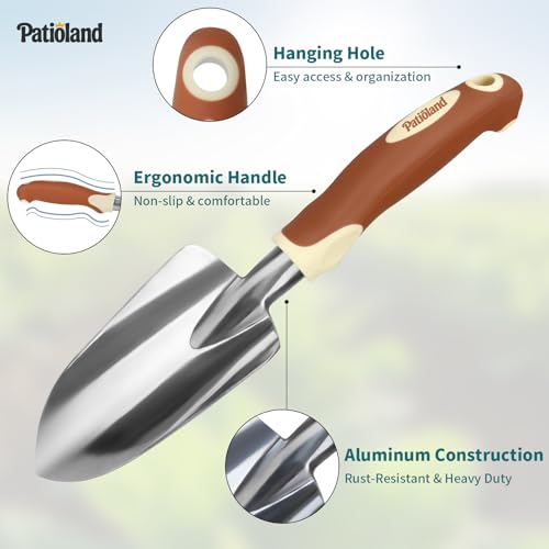 Brown Garden Tool Set 4-Piece, Trowel, Fork, Pruning Shear&Gloves | Aluminum Gardening Hand Tools, Non-Slip Ergonomic Handles, for Digging Weeding, Gift for Women Men Gardener Plant Lovers - color: brown-4pcs