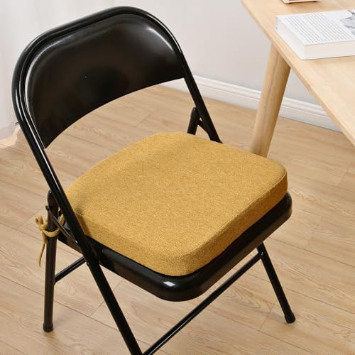 SINOSSO Memory Foam Chair Cushion for Folding Chair 1 Pcs, Thickened 2" Square Kitchen Chair Pad with Ties, Indoor Non-Slip Dining Chair Seat Cushion (1 Piece, Yellow) - color: Yellow