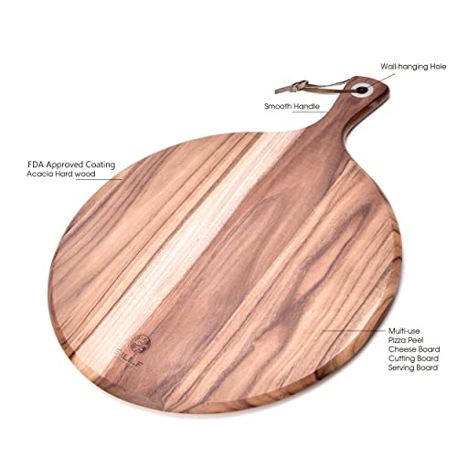 BILL.F Acacia Wood Pizza Peel,10" Cutting Board, Cheese Paddle Board, Bread and Crackers Platter for Serving and Minor Food Prepare with Handle - 14x 10 x 0.5 Inch - style: 10 inch