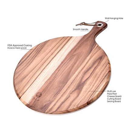 BILL.F Acacia Wood Pizza Peel,10" Cutting Board, Cheese Paddle Board, Bread and Crackers Platter for Serving and Minor Food Prepare with Handle - 14x 10 x 0.5 Inch - style: 10 inch