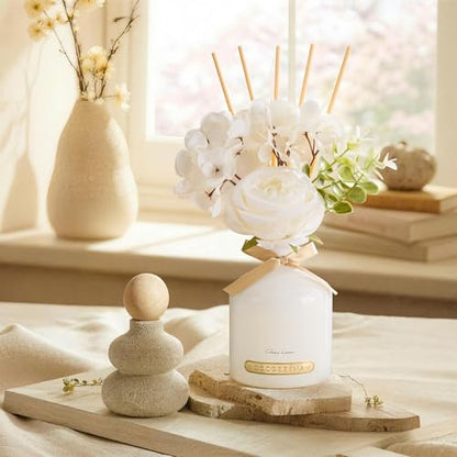 Clean Linen Flower Reed Diffuser Set, 6.7oz Home Fragrance with Sticks, Long Lasting Scented Diffuser for Bathroom, Bedroom, Living Room & Shelf Decor
