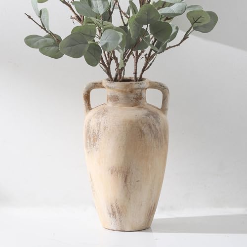 Ceramic Flower Vase, 11.41 Inch Tall Farmhouse Vase with Handles | Terracotta Rustic Vase Adds Farmhouse Charm to Living Room, Entryway,Shelf,Table Decor, Perfect for Wedding and Home Gifts - color: 103-11.4in
