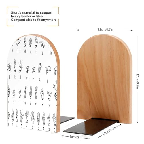 Sign Language AlphabetBookends Heavy Duty Bookends Desktop Organize Books Wooden Books End Non-Skid Book Holder Bookend for Shelves Book Dividers for Home Office Supplies