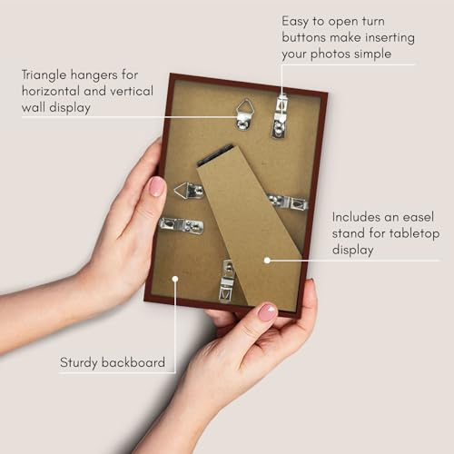 Americanflat 4x6 Picture Frame with Shatter-Resistant Glass - Streamline Collection - Thin Border Photo Frame for Tabletop and Wall Display - Hanging Hardware and Easel Stand Included - Mahogany | Shatter-resistant glass, wall or tabletop display with inc