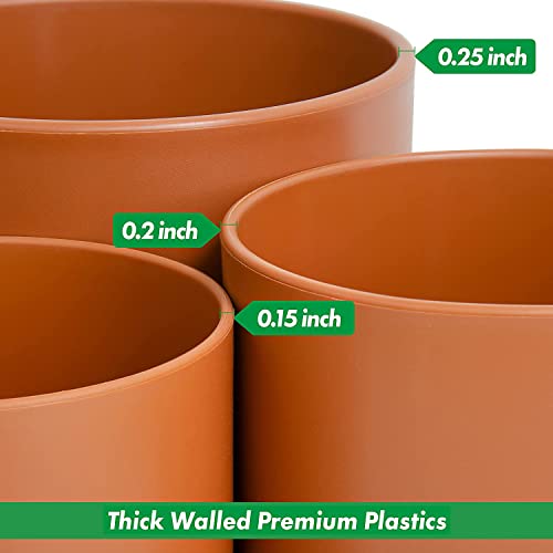 D'vine Dev 3-Pack Plastic Pots & Saucers, 6/6.5/8 in,Terracotta, 74-V-C-3 | Multi-Size Options, Lightweight Durable, Matte Finish, Cylinder Shape, Drainage Holes, Sleek Design, Detachable Saucer - color: Terracotta, size: Medium
