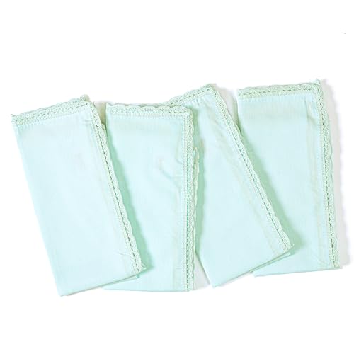 Ramanta Home Baby Blue Linen Flax Cloth Napkins Set of 4, 18x18 Inches | Flax Lace Cotton Linen Reusable Decorative Scalloped Dinner Napkins with Mitered Corners for Weddings, Everyday Use - color: Baby Blue, size: 18" x 18" (Set of 4)