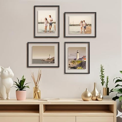 Egofine 11x14 Floating Frames Set of 4, Double Plexiglass Picture Frame, Made of Solid Wood Display Any Size Photo up to 11x14, Wall Mount or Tabletop Standing, Faded Black - color: Faded Black, size: 11x14 Set of 4