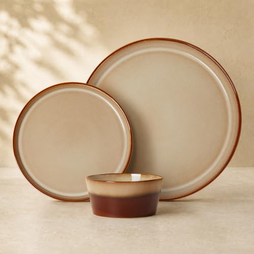 Dinnerware Set for 4, Ceramic Dish Sets, Plate and Bowl Set, Microwave & Dishwasher Safe Dishware Set, Chip & Scratch Resistant Dinner Set, No Two Are Alike, Amber Brown - color: Amber Brown, size: Service for 4-12Pcs