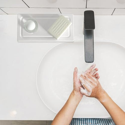 2 PCS Water Absorbing Stone Trays for Bathroom Sink Fast Drying Coasters | 9.5" x 4.7", Vanity Tray, Diatomaceous Earth Mat, Hand Soap Holder with Anti-Skid Feet, Kitchen Counter, Sink Caddy Organizer - color: 9.5" X 4.7" White